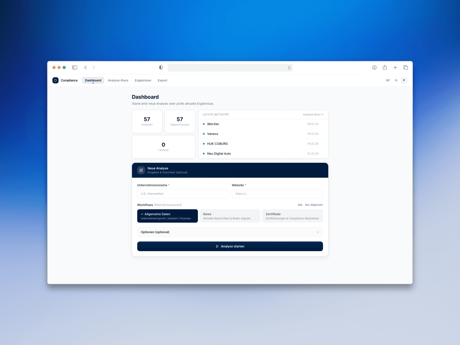 Compliance-Tool: project view 1